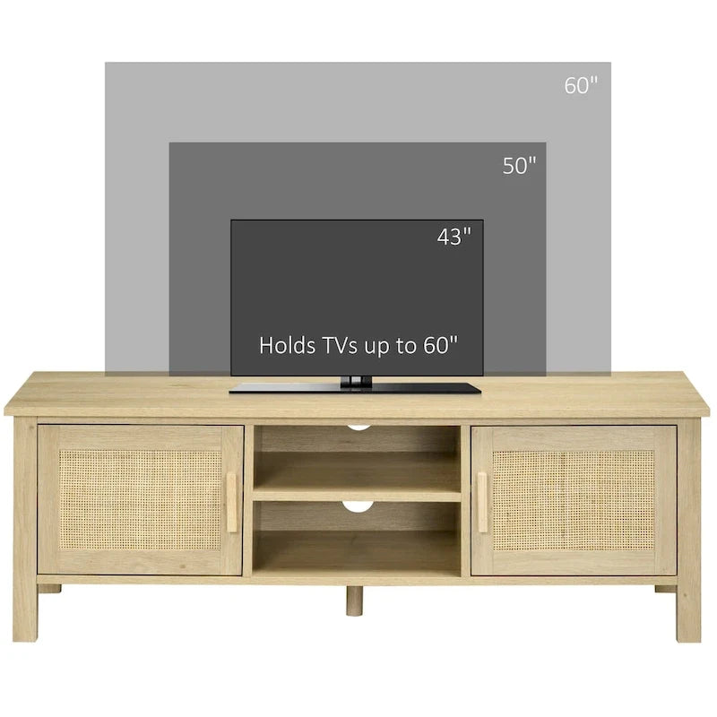 Mueble para TV de 47.3 con puerta de ratán y almacenamiento para televisores de menos de 60