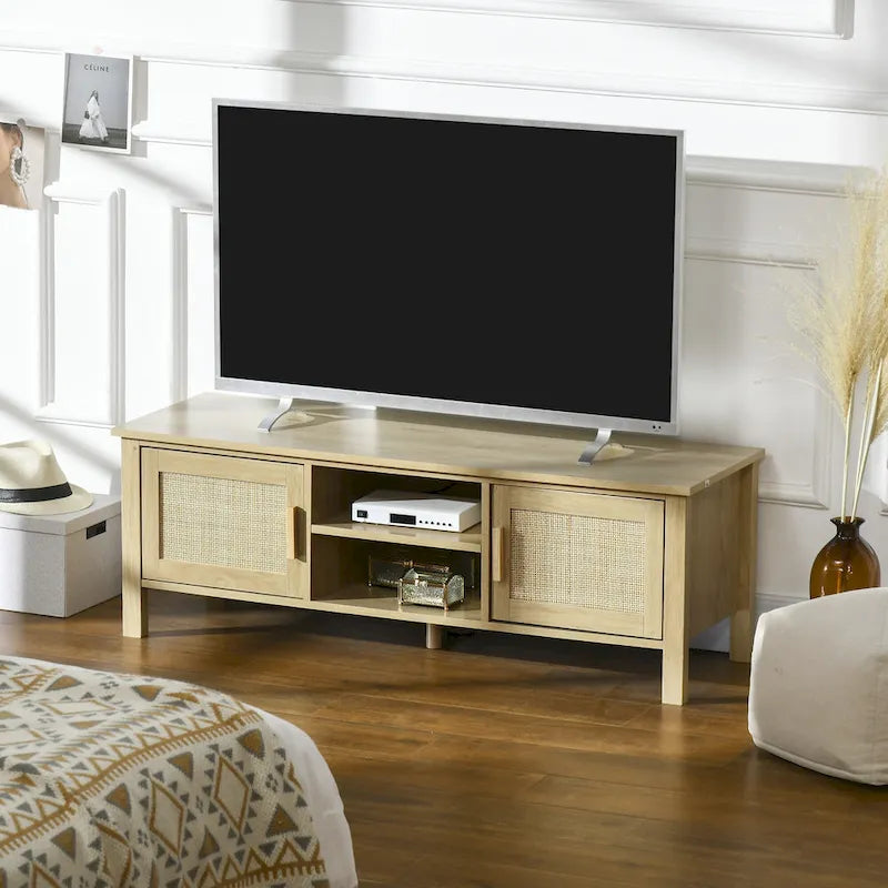 47.3-TV-Ständer mit Rattantür und Stauraum für Fernseher bis zu 60 Zoll