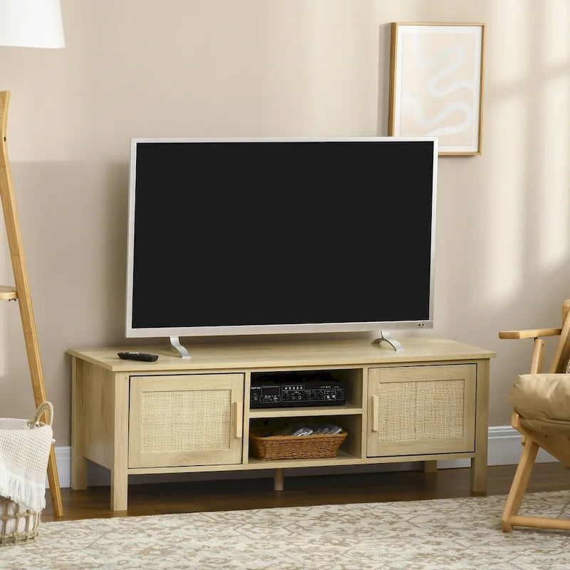 47.3-TV-Ständer mit Rattantür und Stauraum für Fernseher bis zu 60 Zoll