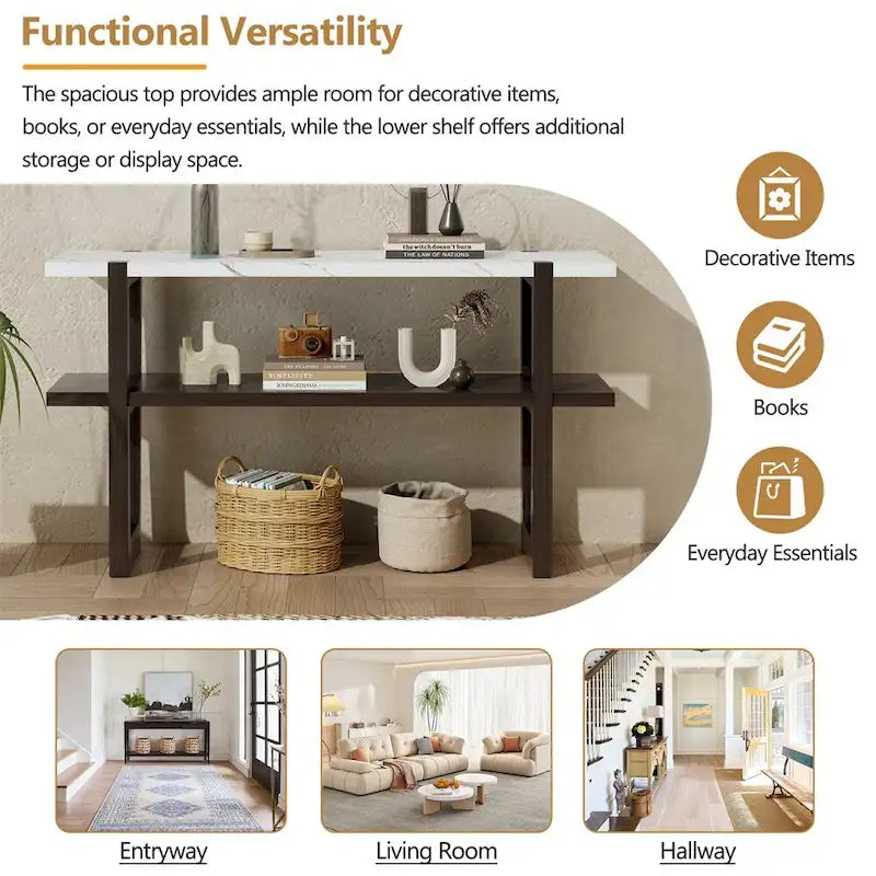 Retro-eleganter Konsolentisch mit Marmoroptik und vielseitigem Stauraum