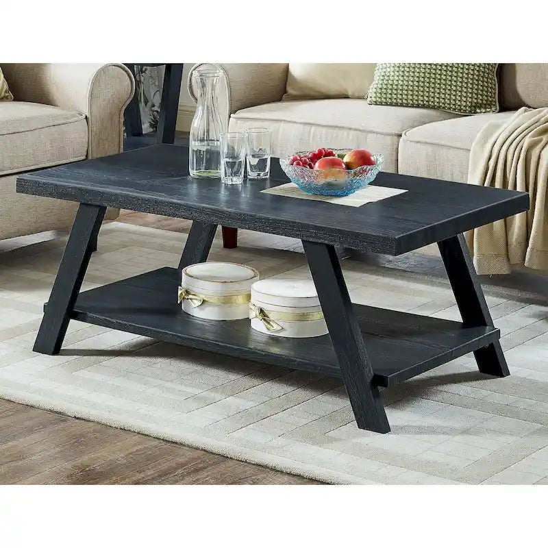 Moderner Couchtisch mit Holzablage in weißer Ausführung für das Wohnzimmer