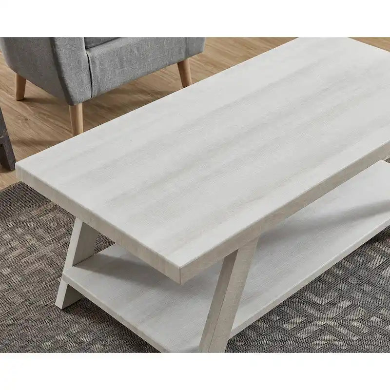 Moderner Couchtisch mit Holzablage in weißer Ausführung für das Wohnzimmer