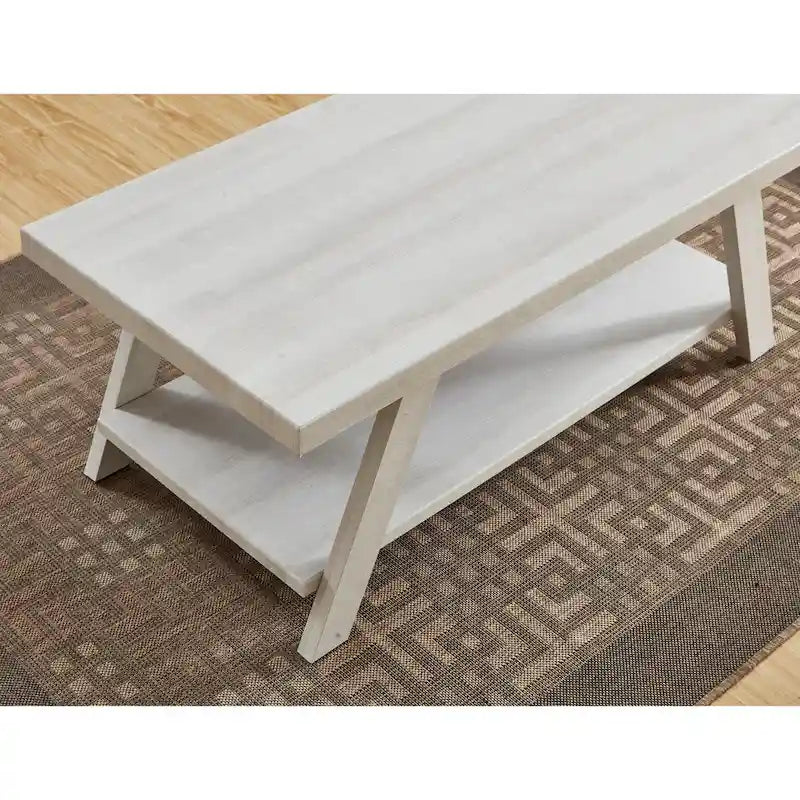 Mesa de centro contemporánea con estante de madera y acabado blanco, para la sala de estar