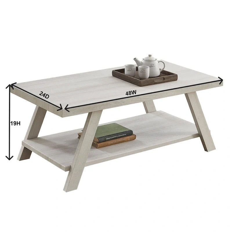 Mesa de centro contemporánea con estante de madera y acabado blanco, para la sala de estar
