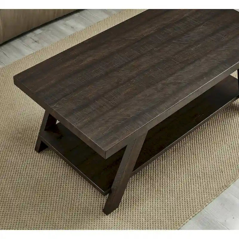 Mesa de centro contemporánea con estante de madera y acabado blanco, para la sala de estar
