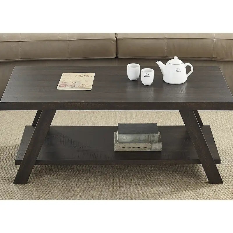 Mesa de centro contemporánea con estante de madera y acabado blanco, para la sala de estar