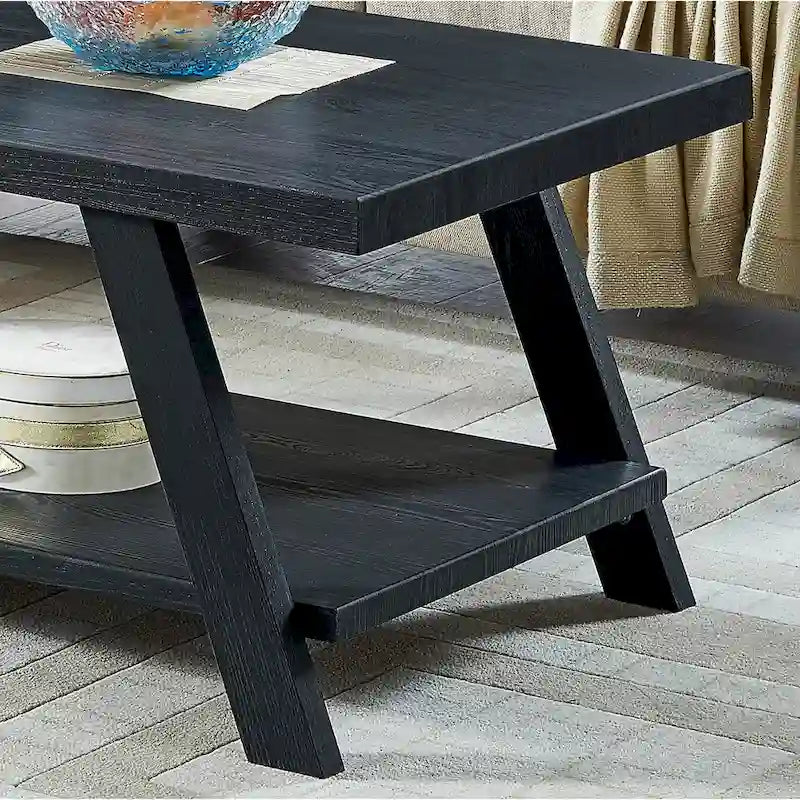 Mesa de centro contemporánea con estante de madera y acabado blanco, para la sala de estar