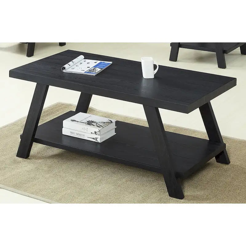 Mesa de centro contemporánea con estante de madera y acabado blanco, para la sala de estar