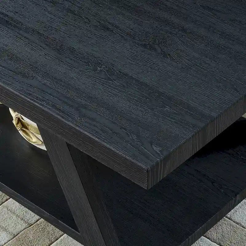 Mesa de centro contemporánea con estante de madera y acabado blanco, para la sala de estar