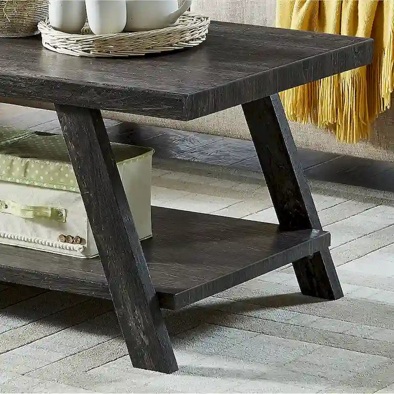 Mesa de centro contemporánea con estante de madera y acabado blanco, para la sala de estar