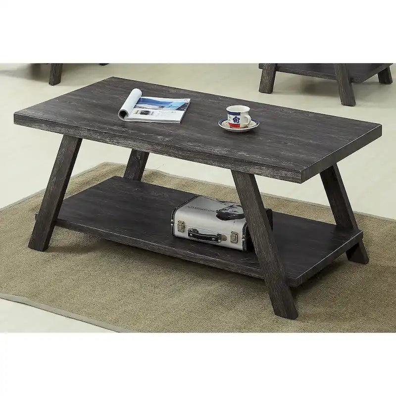 Mesa de centro contemporánea con estante de madera y acabado blanco, para la sala de estar