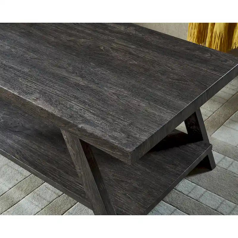 Mesa de centro contemporánea con estante de madera y acabado blanco, para la sala de estar