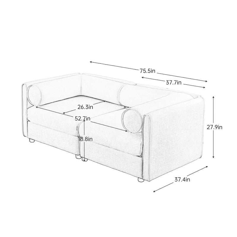 Sofá seccional modular de 2 plazas tapizado en chenilla de 75.5 con asiento de almacenamiento, combinación de bricolaje