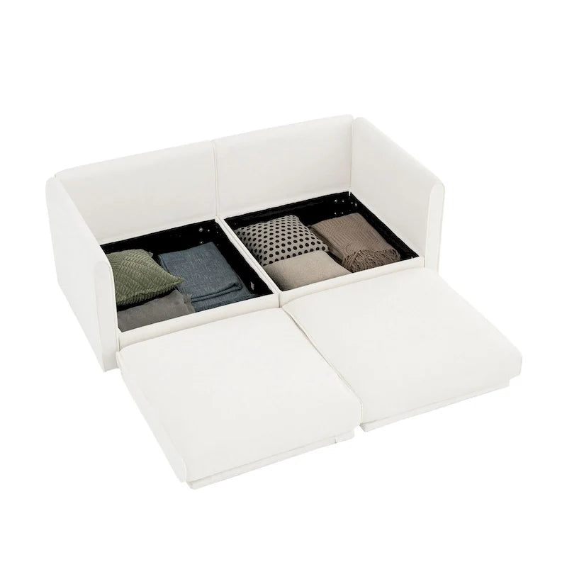 Sofá seccional modular de 2 plazas tapizado en chenilla de 75.5 con asiento de almacenamiento, combinación de bricolaje