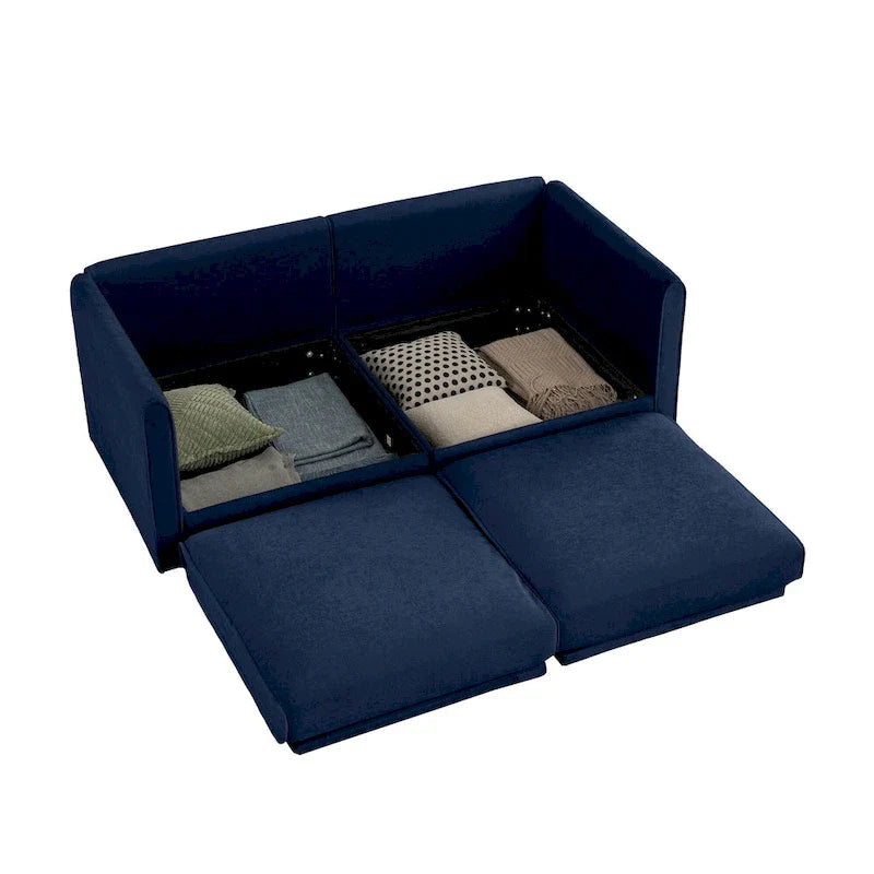 Sofá seccional modular de 2 plazas tapizado en chenilla de 75.5 con asiento de almacenamiento, combinación de bricolaje