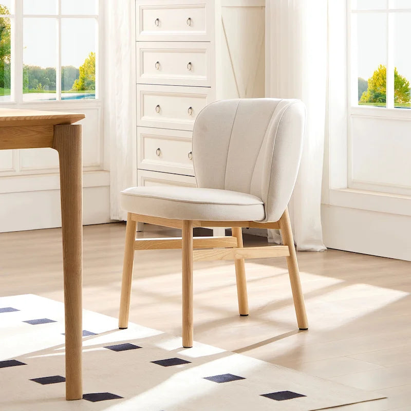 Chaise de salle à manger moderne sans accoudoirs, avec structure en bois et assise rembourrée, adaptée à la cuisine, au salon et au restaurant