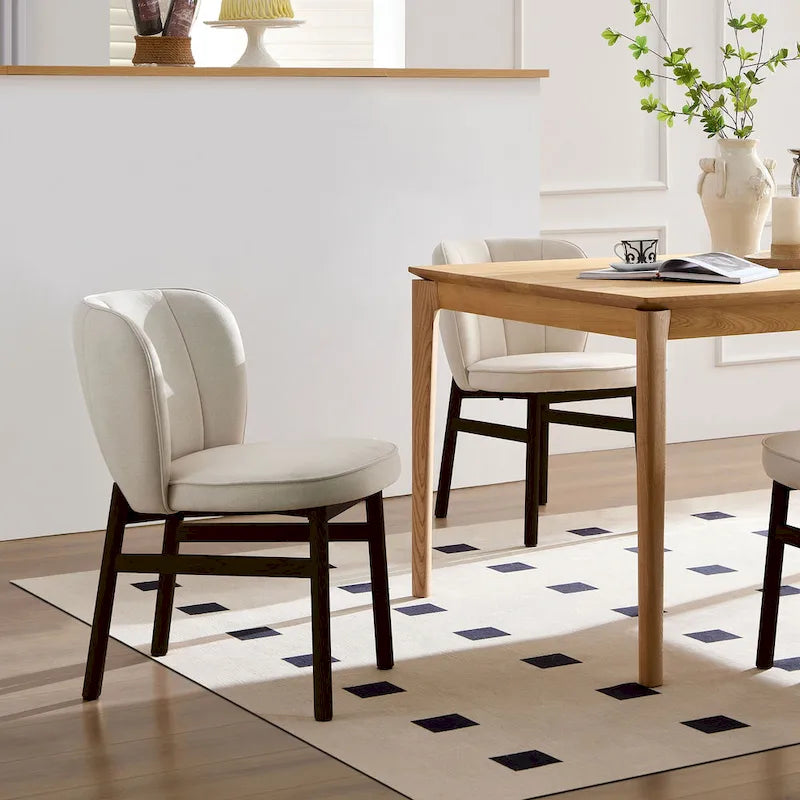 Chaise de salle à manger moderne sans accoudoirs, avec structure en bois et assise rembourrée, adaptée à la cuisine, au salon et au restaurant