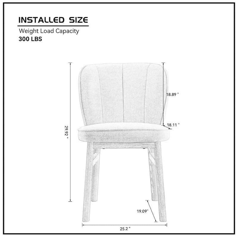 Chaise de salle à manger moderne sans accoudoirs, avec structure en bois et assise rembourrée, adaptée à la cuisine, au salon et au restaurant