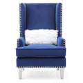 Velvet High Back Accent Chair with Fur Pillow - 47 - Blue