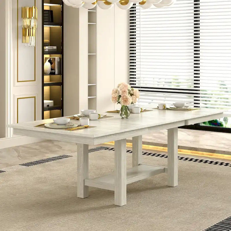 Table de salle à manger rectangulaire extensible moderne en bois massif de 94 pouces