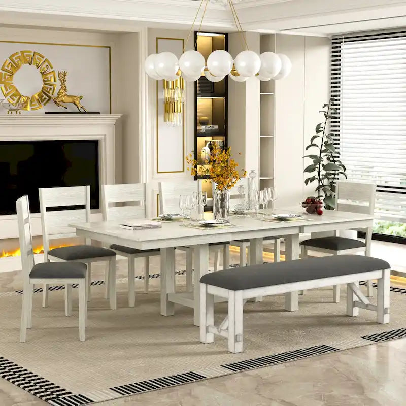 Table de salle à manger rectangulaire extensible moderne en bois massif de 94 pouces