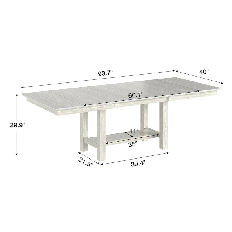 Table de salle à manger rectangulaire extensible moderne en bois massif de 94 pouces