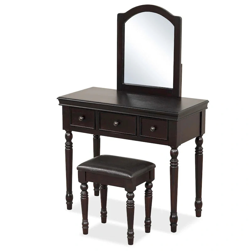 Ensemble coiffeuse — bureau de maquillage, tabouret rembourré, 3 grands tiroirs — Voir les détails