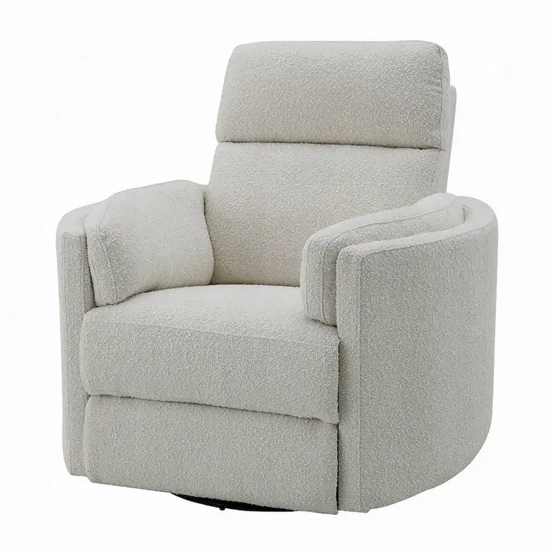 Siri Swivel Glider Recliner Chair, Plush Beige Boucle, Soft Cushioned
