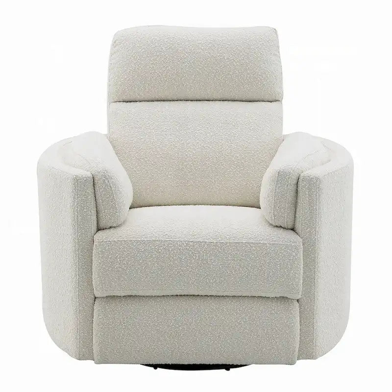 Sillón reclinable giratorio y mecedor — Beige, de bouclé mullido, con cojín suave y cómodo