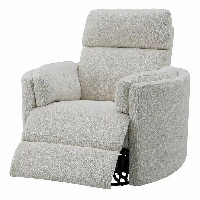 Sillón reclinable giratorio y mecedor — Beige, de bouclé mullido, con cojín suave y cómodo