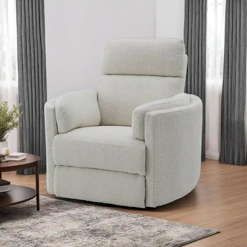 Sillón reclinable giratorio y mecedor — Beige, de bouclé mullido, con cojín suave y cómodo