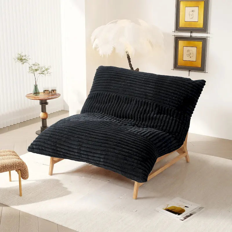 Großer, plüschiger Sitzsack-Loungesessel mit massivem Holzgestell, bequemer Loungesessel mit Daunenfüllung