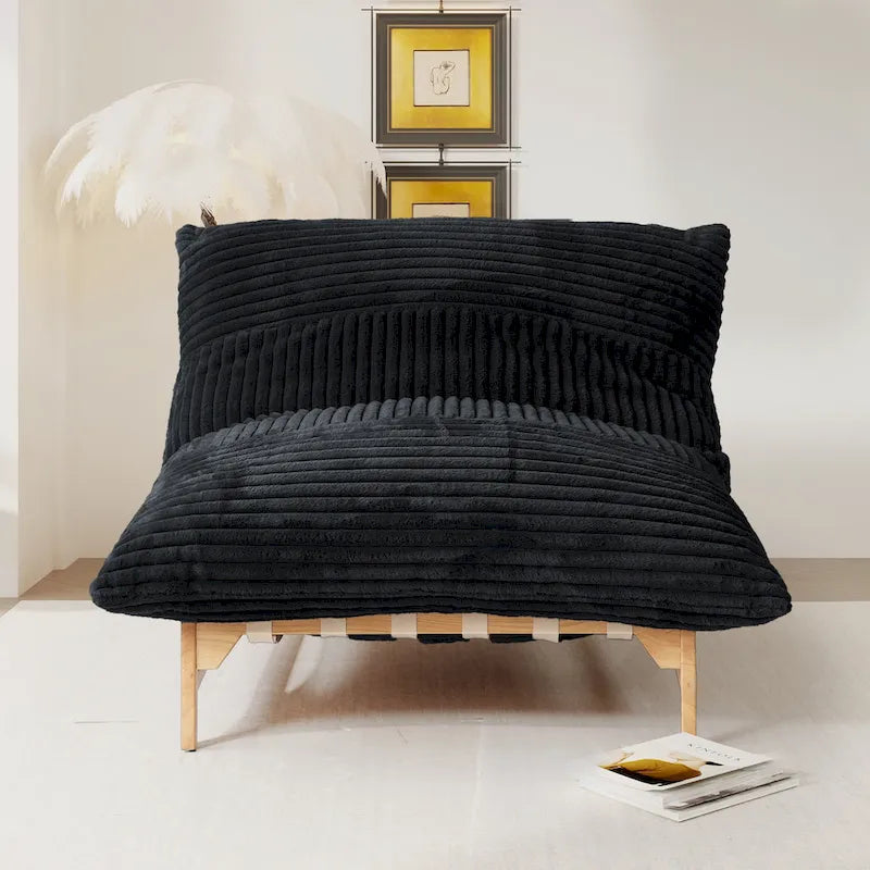 Großer, plüschiger Sitzsack-Loungesessel mit massivem Holzgestell, bequemer Loungesessel mit Daunenfüllung