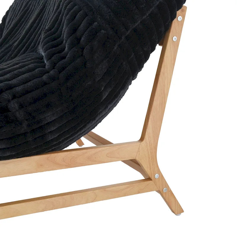 Großer, plüschiger Sitzsack-Loungesessel mit massivem Holzgestell, bequemer Loungesessel mit Daunenfüllung