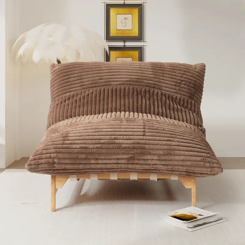 Großer, plüschiger Sitzsack-Loungesessel mit massivem Holzgestell, bequemer Loungesessel mit Daunenfüllung