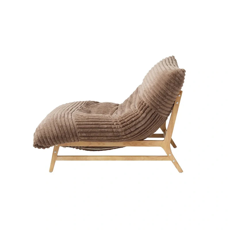 Großer, plüschiger Sitzsack-Loungesessel mit massivem Holzgestell, bequemer Loungesessel mit Daunenfüllung