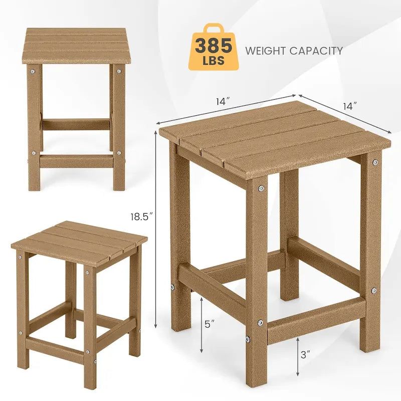 2-teiliges Set mit 14-Zoll-Beistelltisch für draußen, quadratisch aus HDPE, wetterfest