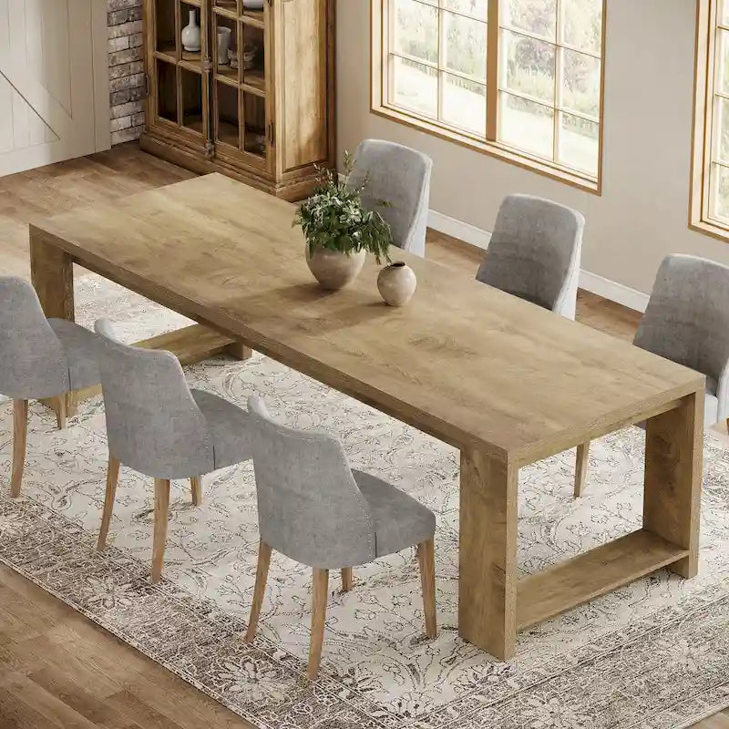 Table de salle à manger de style ferme en bois de 86.61 pouces pour 6 à 8 personnes