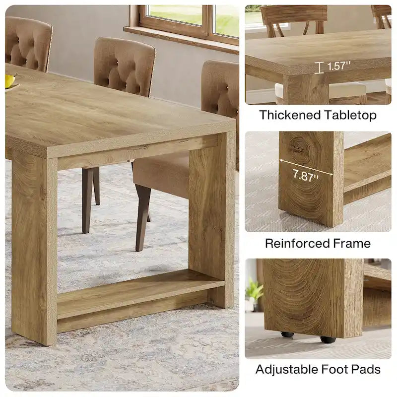 Esstisch aus Holz im Landhausstil, 86.61 Zoll, für 6-8 Personen