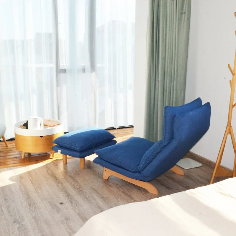 Fauteuil de détente inclinable pliant bleu rembourré - 48.00 x 27.56 x 37.01