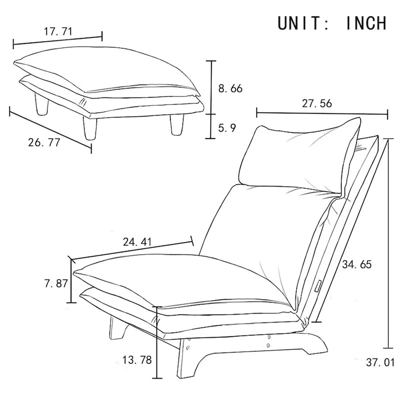 Blauer, gepolsterter, klappbarer Relaxsessel - 48.00 x 27.56 x 37.01