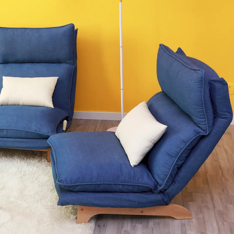 Fauteuil de détente inclinable pliant bleu rembourré - 48.00 x 27.56 x 37.01