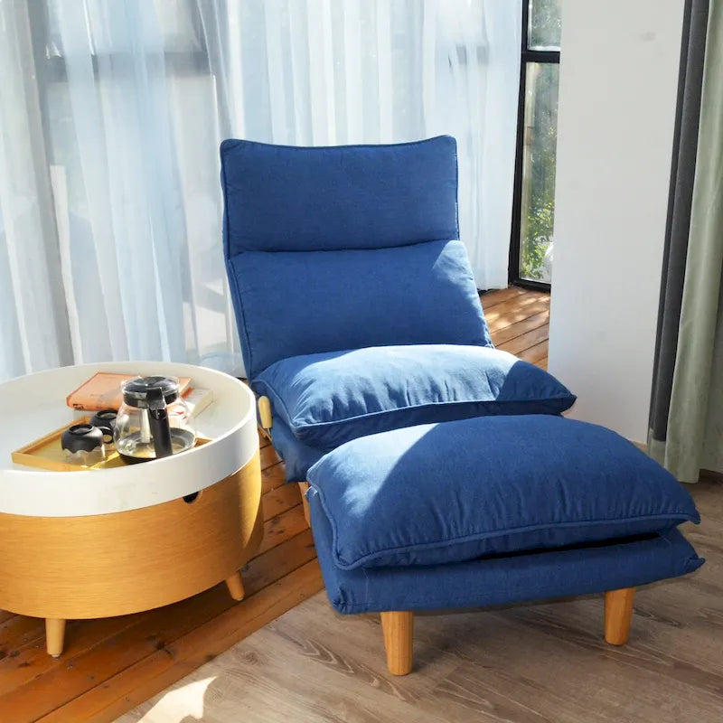 Fauteuil de détente inclinable pliant bleu rembourré - 48.00 x 27.56 x 37.01