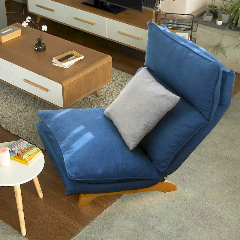Fauteuil de détente inclinable pliant bleu rembourré - 48.00 x 27.56 x 37.01