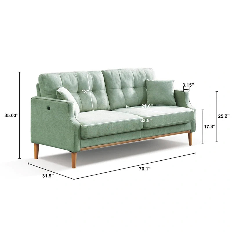 Gepolstertes Sofa mit wasserabweisendem Stoff und USB-Anschluss - 32.30 x 70.10 x 35.03