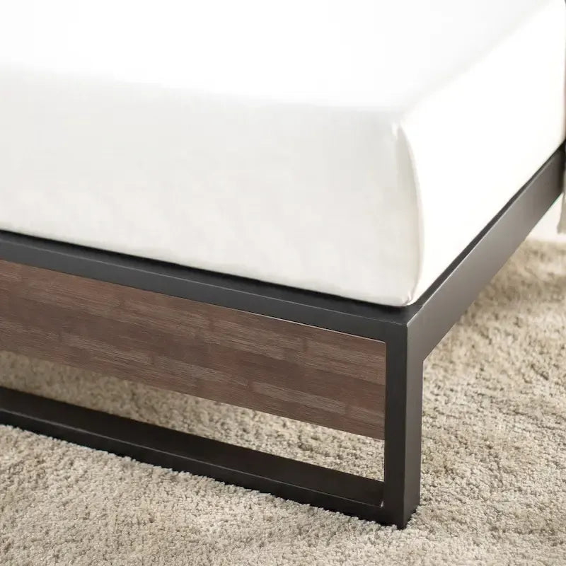 Lit plateforme en bambou gris patiné et métal de 10 pouces
