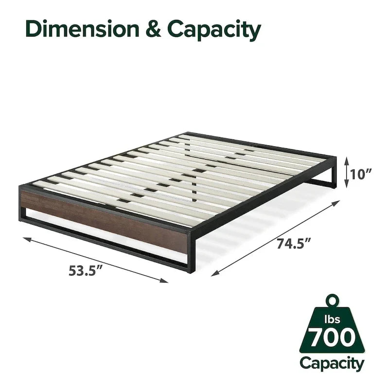 Cama de plataforma de bambú gris envejecido y metal, de 10 pulgadas