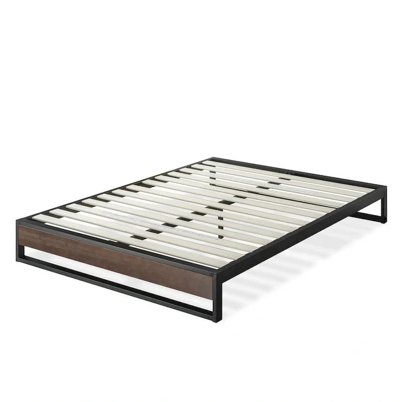 Cama de plataforma de bambú gris envejecido y metal, de 10 pulgadas