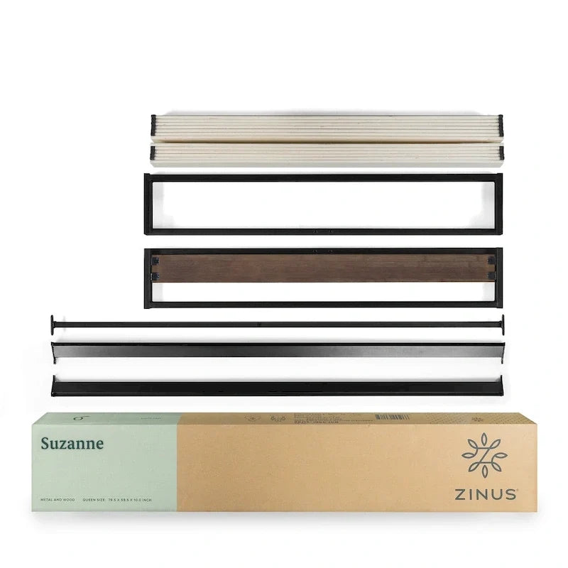Cama de plataforma de bambú gris envejecido y metal, de 10 pulgadas