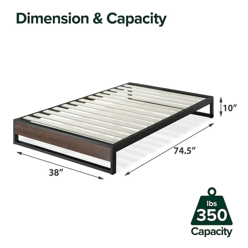 Cama de plataforma de bambú gris envejecido y metal, de 10 pulgadas